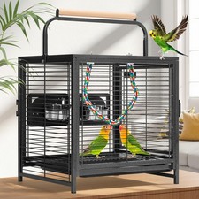 19 Inch Wrought Iron Bird Travel Carrier Cage for Parrots Conures Lovebird Co...