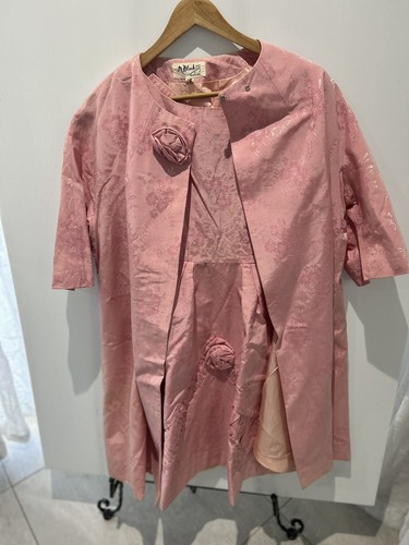 Vintage M BLOCK Pink Embroidered Floral 2 Piece Set Dress & Jacket Sz 55W S M - Picture 8 of 24