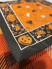 VINTAGE Halloween Bandana New Orange And Black Witch Pumpkin Bats USA