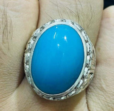 Natural Hussaini Turquoise Ring, 925 Sterling Silver Unisex Feroza Ring
