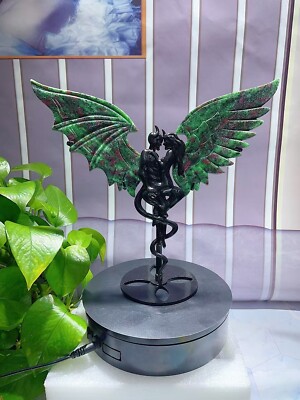 1pc  Natural Ruby in Zeosite angel and evil wings Crystal  carving Home decor