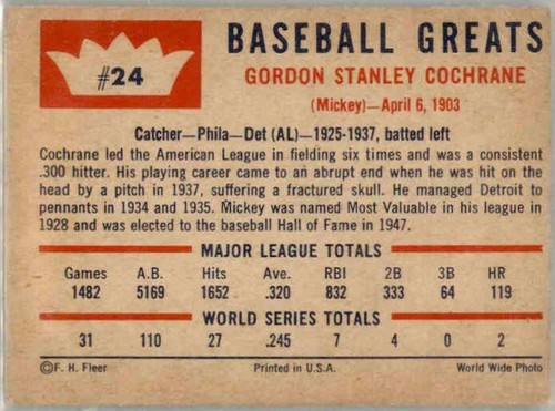 1960 Fleer Baseball Greats  Ruth-Gehrig-Cobb-Williams-Wagner-Foxx 238 Available - Picture 193 of 488