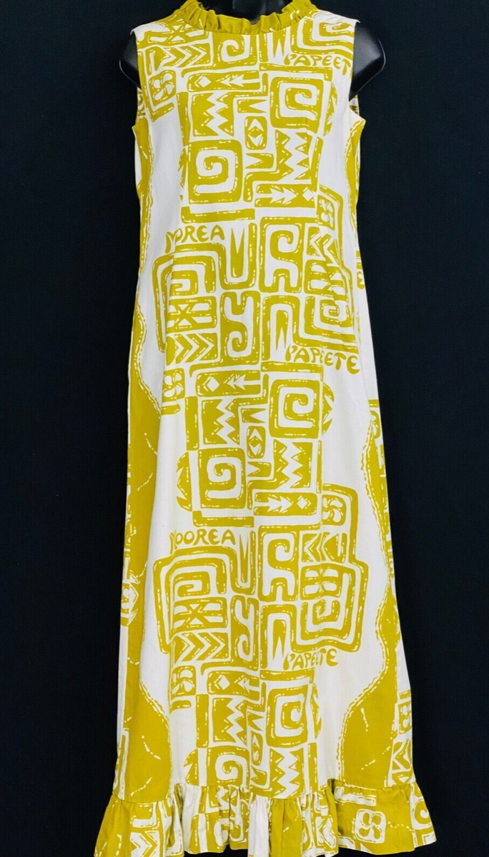 Vintage 1960 chartreuse maxi dress, sleeveless Hawaiian cotton linen summer  S | eBay