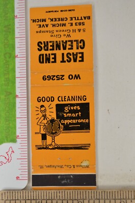 Matchbook Cover East End Cleaners Dry Laundry Battle Creek Michigan 1950s 60s f3