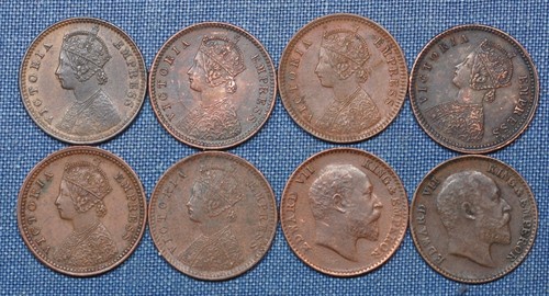 India 8 Coins 1/12 Anna Dated 1878-1909