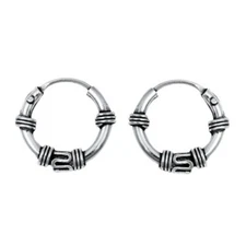 Bali Hoop Earrings Genuine Sterling Silver 925 Thickness 1.2 mm Diameter 10 mm