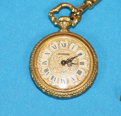 Bucherer Ladies Vintage Yellow Gold Plate Small Ornate Pocket Watch -For  Parts