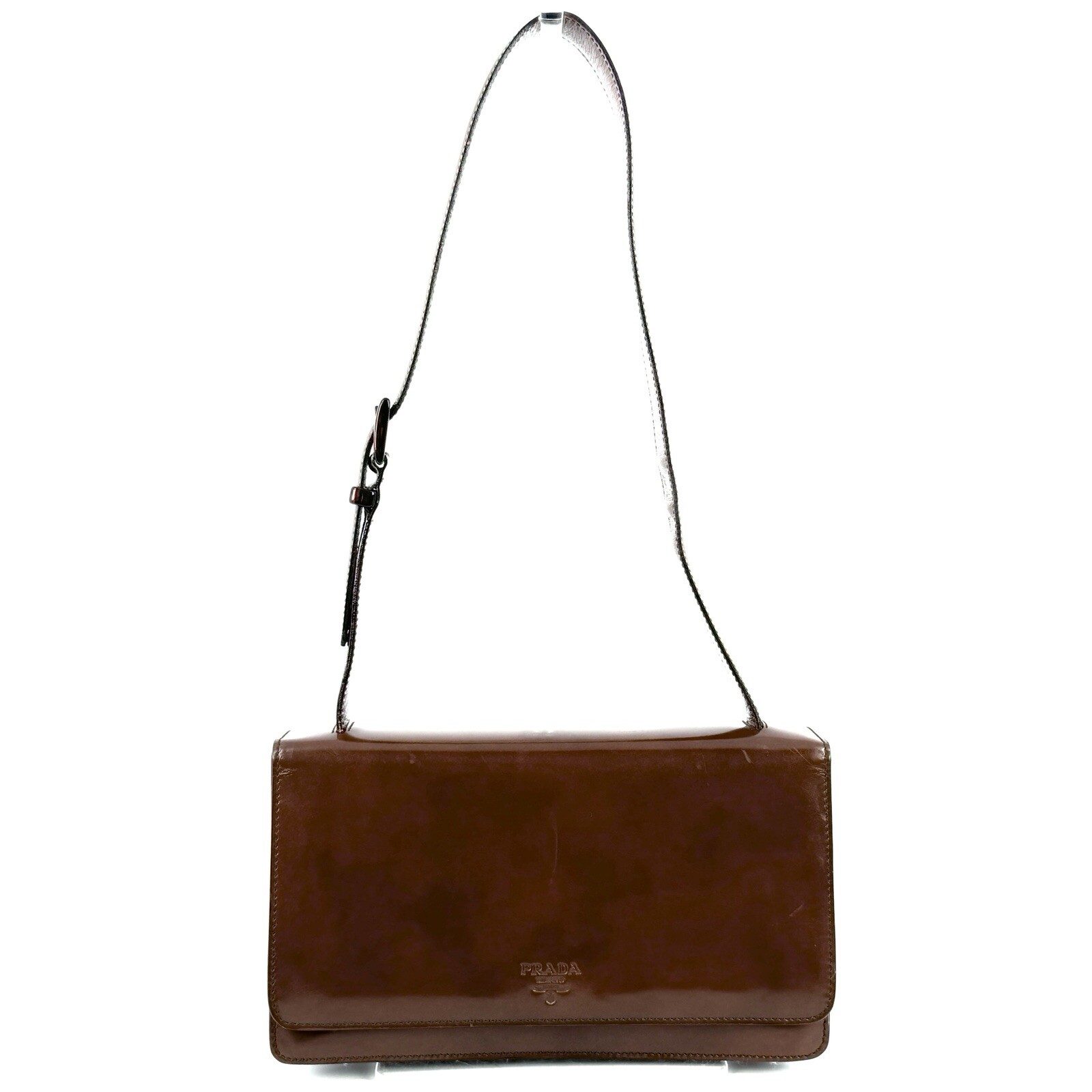 Vintage PRADA Brown Leather Shoulder Bag Authentic Japan