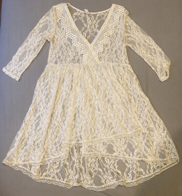Free People Forever Yours White 3/4 Sleeve Lace Sheer Flowy Dress Size 2 |  eBay