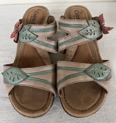 Cobb Hill New Balance Leather Coral Flower/Green Leaf Hook & Loop Sandals 8M
