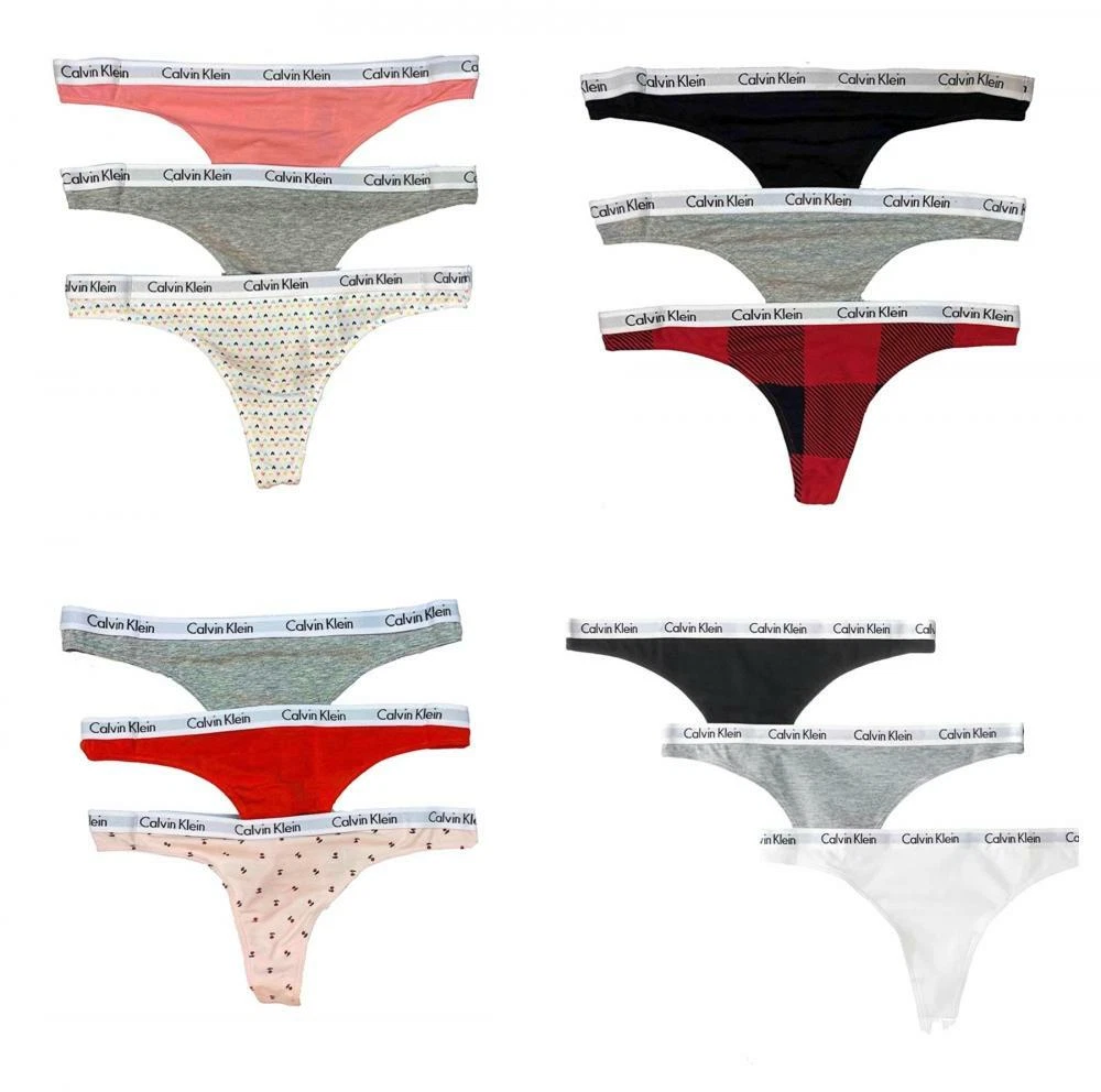 Calvin Klein CK Women's Carousel Cotton Thongs 3-Pack Panties