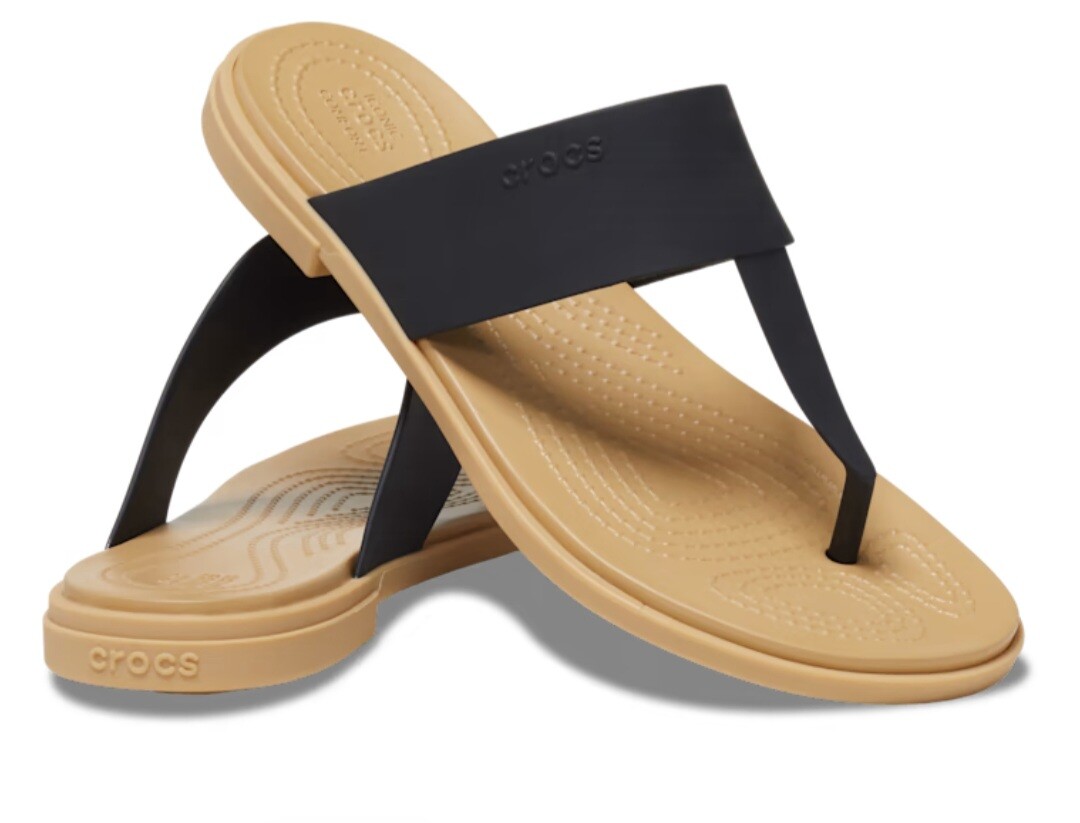 Crocs Women's Tulum Flip Sandals Size 5 6 7 Black/ Tan Black