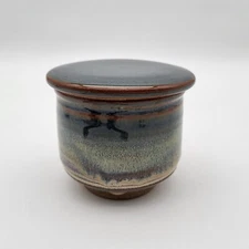 Studio Glazed Art Pottery Butter Bell Keeper Covered Bowl Signed