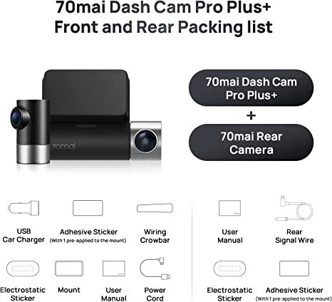 70Mai Dash Cam Pro Plus + Inc Rear Cam, Built-in Wifi, GPS - A500s