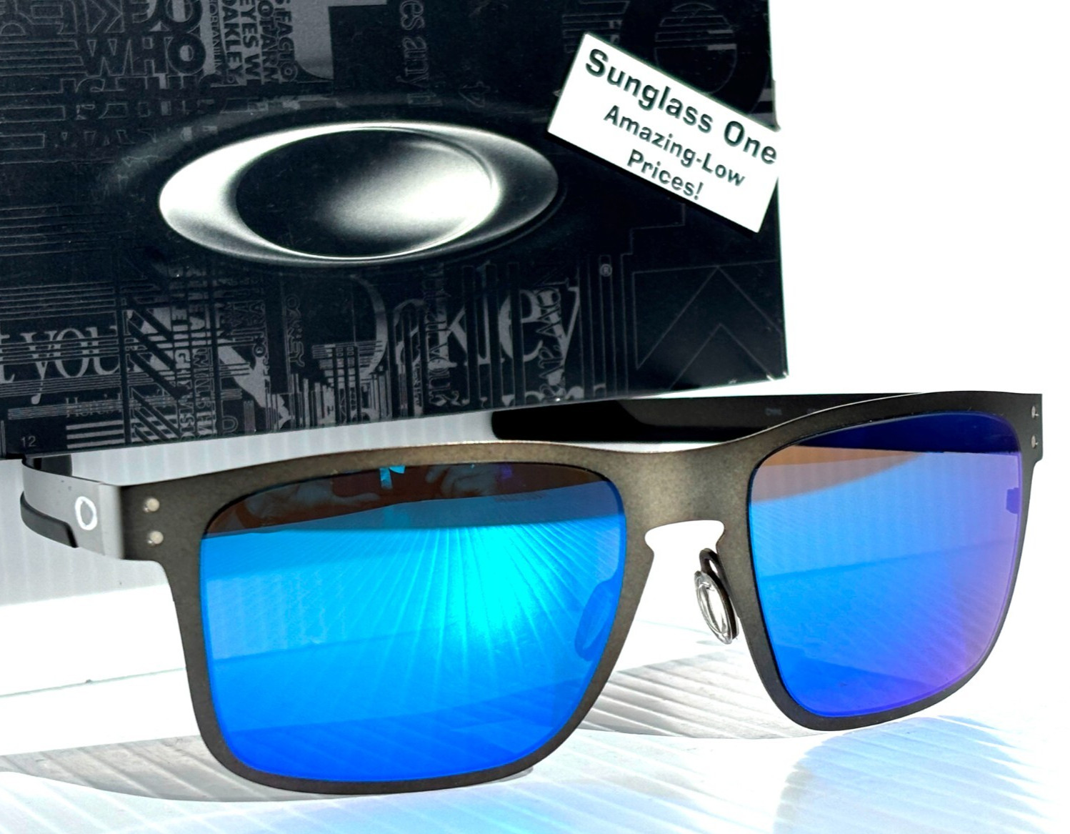 NEW Oakley HOLBROOK METAL Gunmetal POLARIZED Galaxy Blue Mirror Sunglass 4123