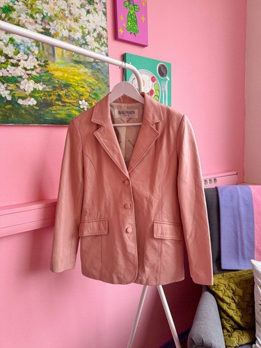 BALMAIN Vintage Women’s Jacket 100% Leather Petal Pink Made In France Sz S/M - Picture 2 of 7