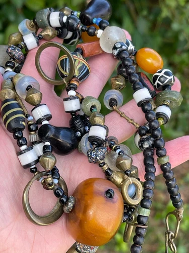 Vintage Venetian African trade mixed bead Bakelite necklace jewelry