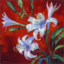 Ceramic Tile Mural Backsplash Senkarik Lilies Flowers Floral Art MSA059