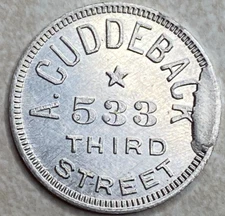 A Cuddeback 533 Third Street Blank Back al Coin Game Trade Arcade Token T727