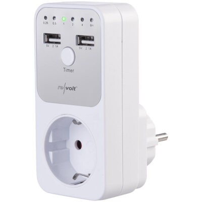 revolt Digitaler Dual-USB- und 230-V-Steckdosen-Countdown-Timer, LED-Anzeige
