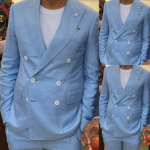 double breasted light blue blazer