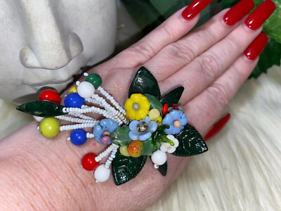 Miriam Haskell Early Confirmed Vibrant Colorful Huge Whimsical Fur Clip!! B15
