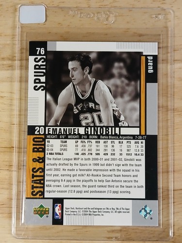 2004-05 Upper Deck Emanuel Ginobili #76 - Taby Card™ MINT 9 - Bild 2 von 2