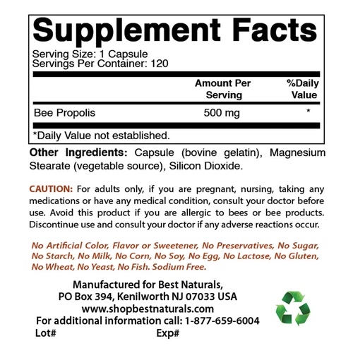 Best Naturals Bee Propolis 500 mg 120 Capsules