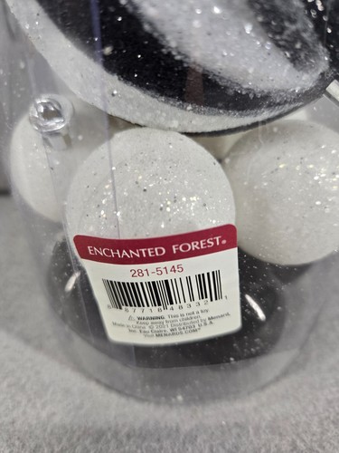 Enchanted Forest Shatterproof ornaments, Set 32, Black & White w/glitter - Picture 4 of 5