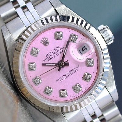 Rolex Ladies Datejust 69174 18KW Steel Watch Pink Diamond - Main Image