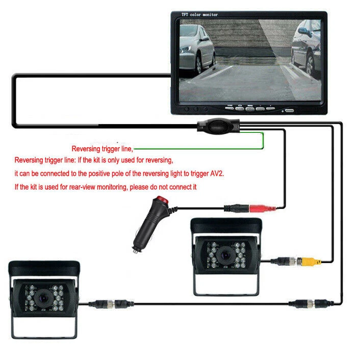 4PIN CCD 2x IR Rear View Backup Camera w/ 7" Monitor for Truck RVs Trailer Bus - Image 2 of 4