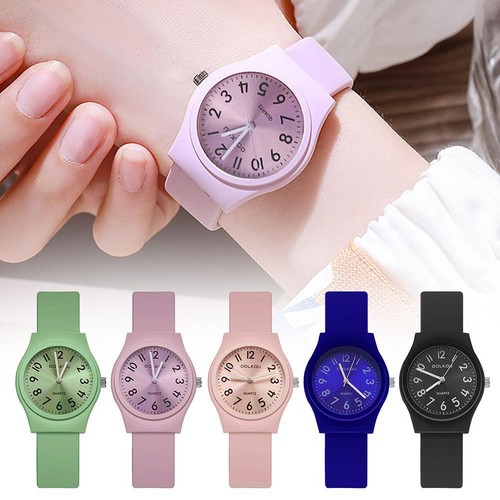 Montre-bracelet couleurs gelée caoutchouc silicone montre arc-en-ciel enfants enfants garçons 7T6E - Photo 1/18