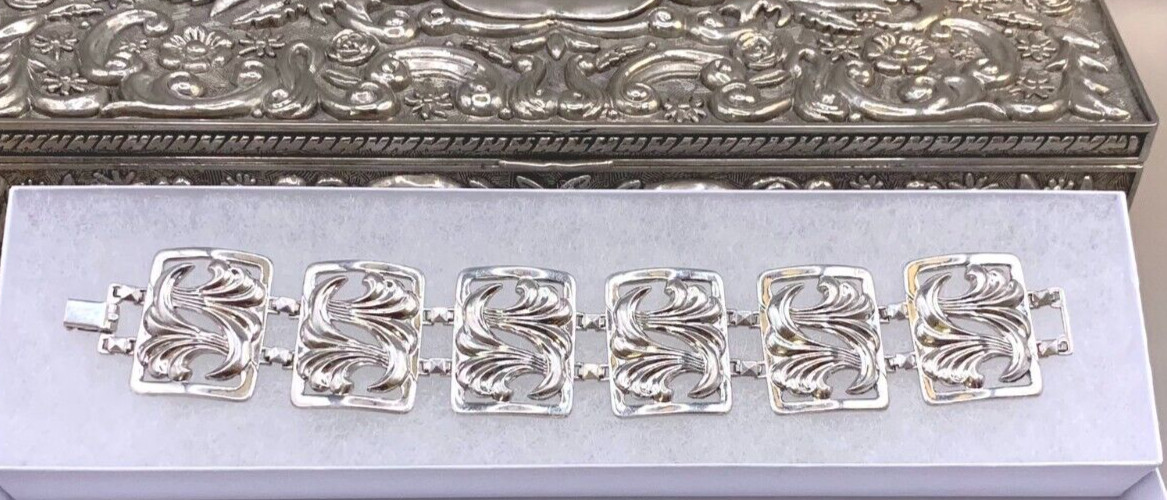 Repousse Openwork Panel Sterling Silver Wave Vtg … - image 5