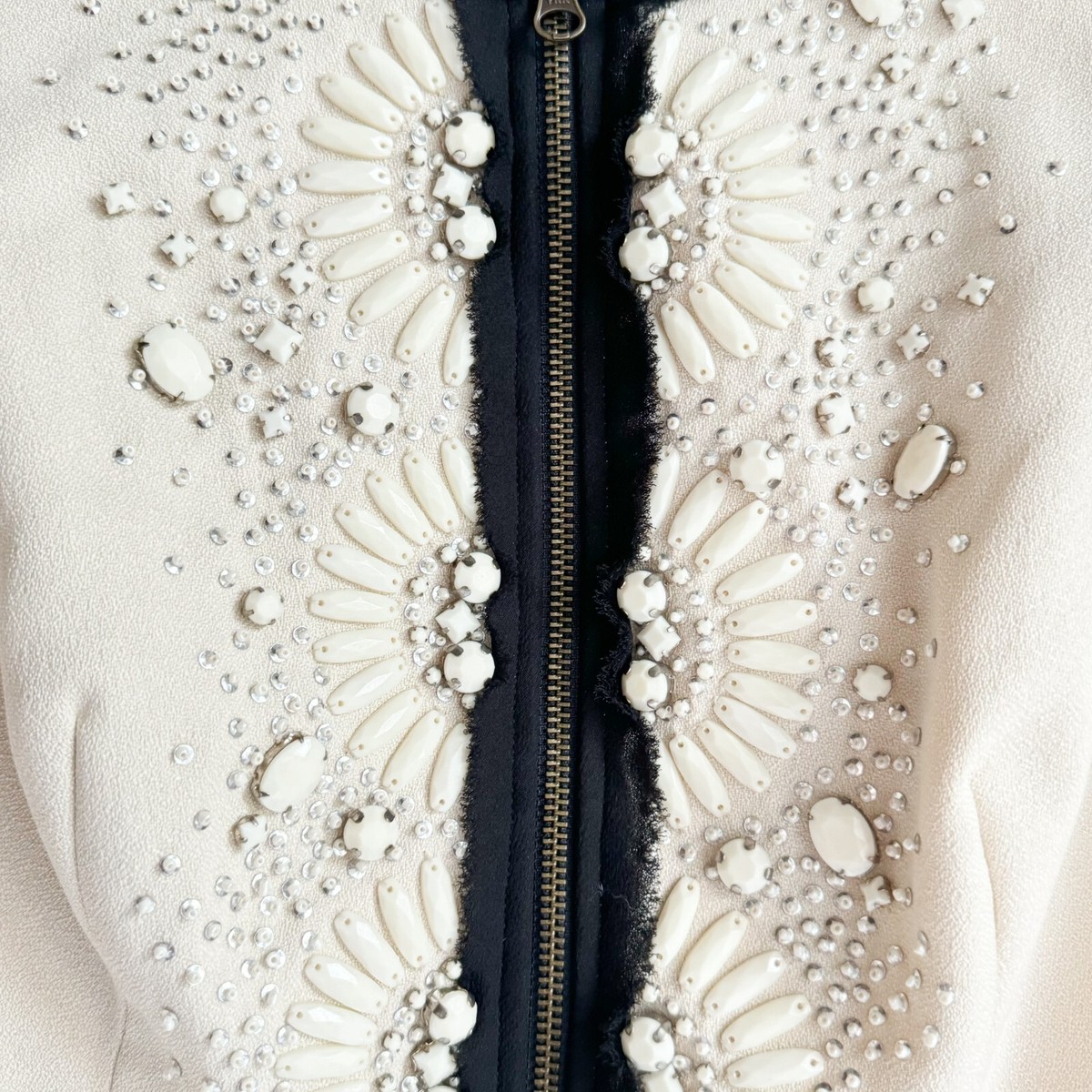 Twin Set Simona Barbieri Ivory Beaded Zip Closure Jacket L | eBay