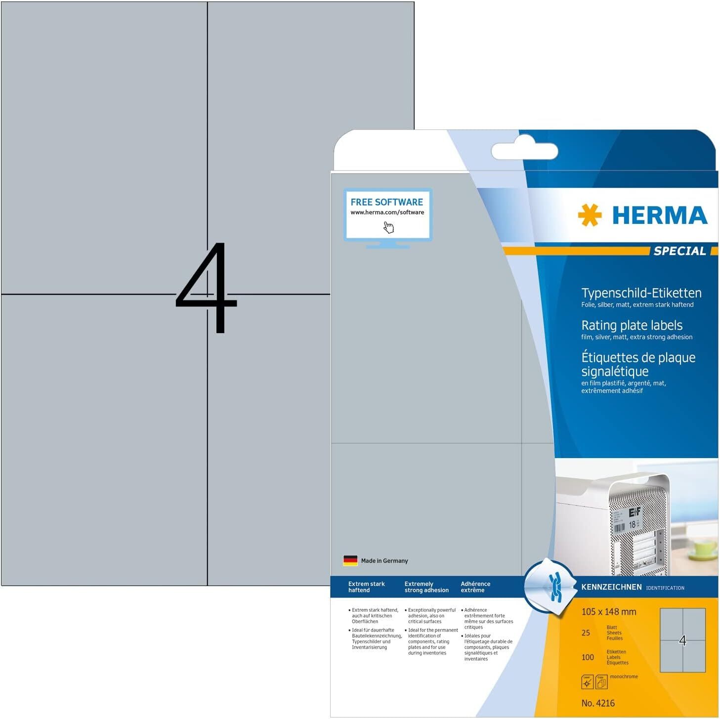Thumbnail - Herma 4216 Typenschild Folienetiketten, Silber, 105x148mm, 100 Stück,