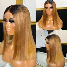 Ombre Brown Ginger Straight Lace Front Brazilian 100% Human Hair Wig Short Wigs