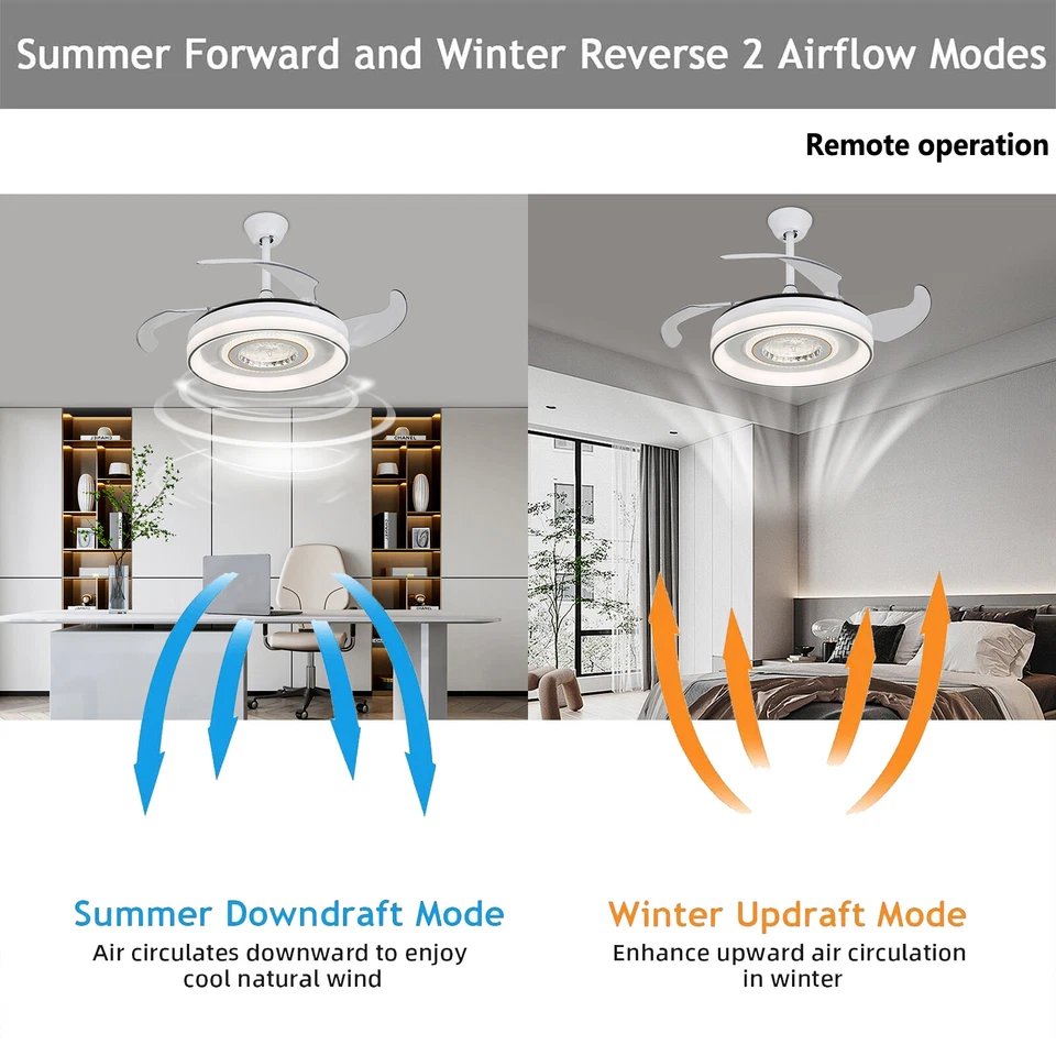 Ventilador de techo regulable redondo de montaje empotrado moderno de 42 pulgadas con control remoto blanco y gris Foto 4 de 4