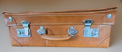 Vintage Brown Leather Hard Suitcase Locking Extra Compartments