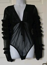 Free People Intimately Black Sheer Patterned Mesh Lingerie Bodysuit Teddy Sz M