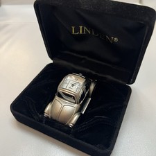 Vintage Linden VW Bug Miniature Desk Clock Volkswagen Beetle With Velvet Case