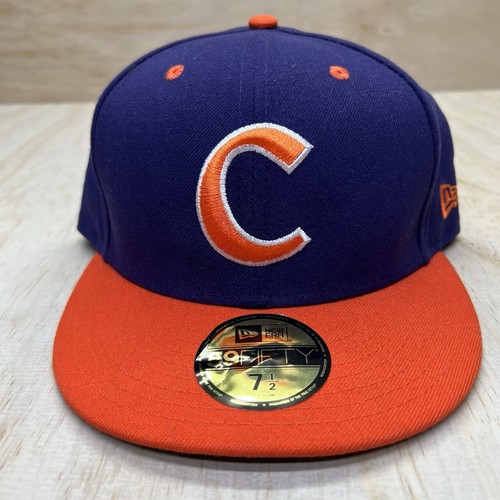 NEW sz 7 1/2 Clemson Tigers Baseball New Era 59Fifty Fitted Cap Purple Orange