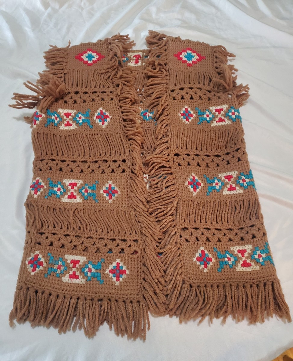 Vintage 60s or 70s Handmade Macrame Crochet Vest Southwest