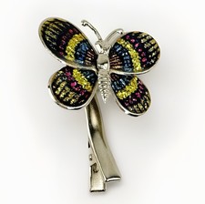Vintage Fluttering Butterfly Enamel Hair Clip Spring Glittery Alligator Clip
