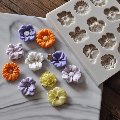 Sunflower Rose Flowers Shape Silicone Mold Cake DIY Decoration Chocolate 3D M...