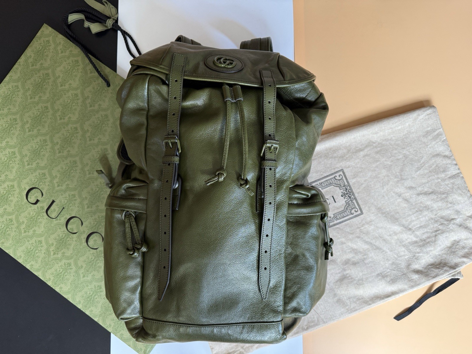 Gucci zaino zaino pelle pelle GG verde verde ORIGINALE nuovo