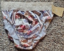 Vtg BALI Hi-Cut STUNNING ROSES Second Skin Satin Panties Olga-Style Lace, 8, NWT