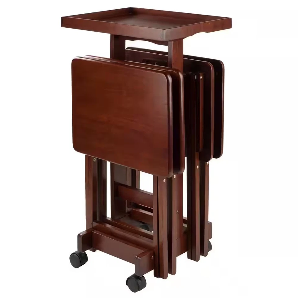 WINSOME WOOD Serving Tray Snack Table 19.69" Foldable Walnut Storage Stand 6-Pce - Image 3 of 4
