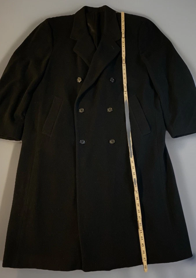 Roundtree & Yorke Black Wool Double Breasted Lined Trench Coat Men’s 46 - Image 3 of 4