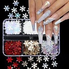 6 Colors Snowflake Glitter Nail Sequins - Snowflakes 3D Nail Art Luxury Flakes