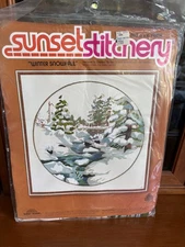Vintage Sunset Stitchery Winter Snow Fall Crewel Embroidery Kit #2474 1978